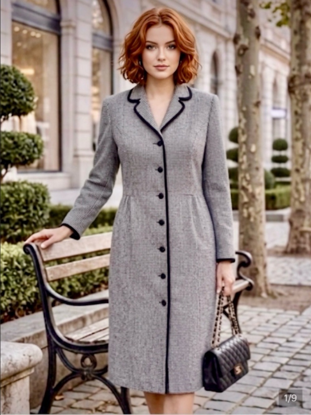 VTG 70s Kiva Ltd Tweed Houndstooth Midi Coat Blazer Dress ILGWU Size 14